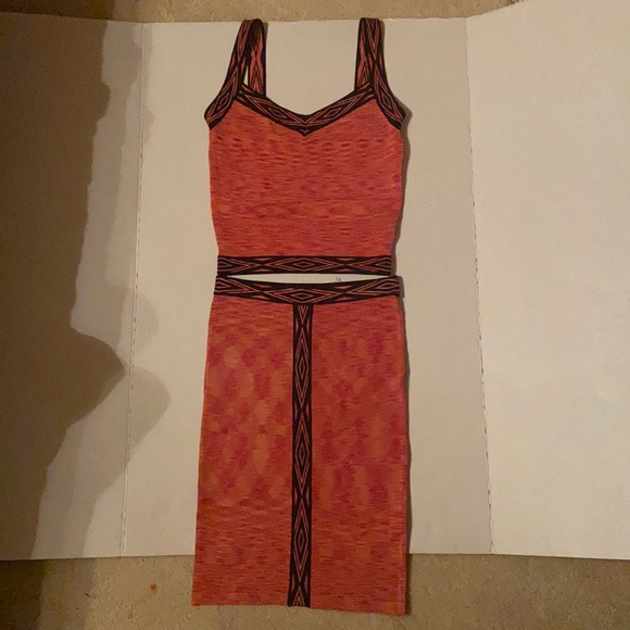 bebe Dresses & Skirts - BEBE Crop Top and Pencil Skirt Set Orange Pink & Black Size Small Petite